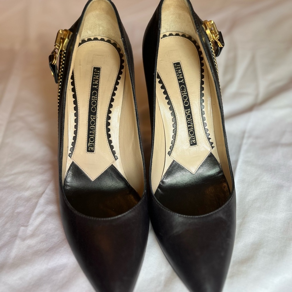 Jimmy Choo Boutique Graphite Leather Zipper Pumps, Size 6/ 36.5